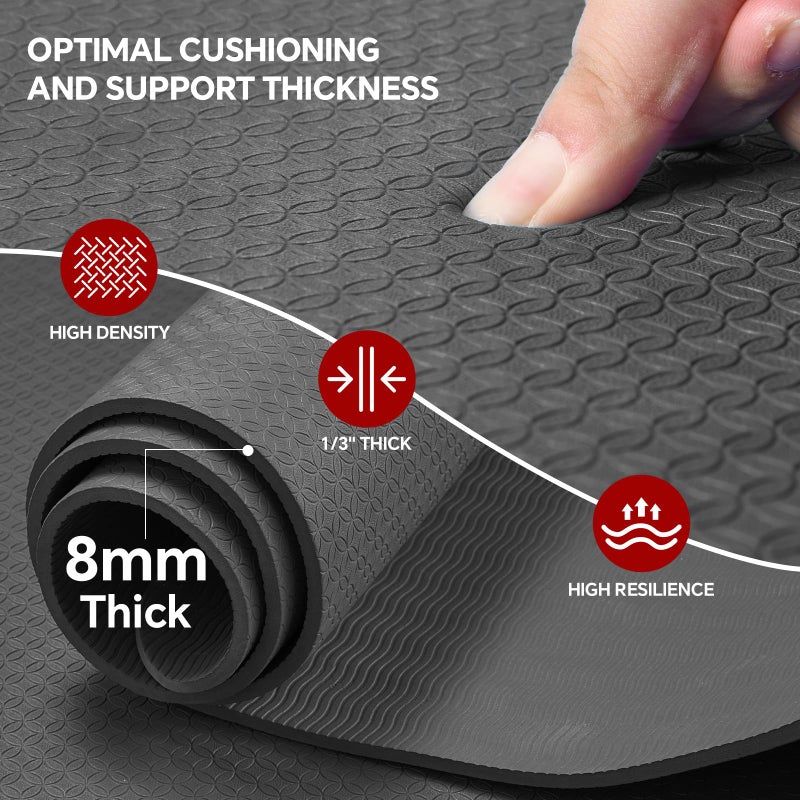 Stepwaver Extra Large Yoga Mat 6'x4'(1/3" Thick), Non-Slip, Ultra Durable, Wide Workout Mat, Wide Exercise Mats for Home Workouts, Yoga, Pilates, Stretching (Barefoot Exercise) - Black - Image 4