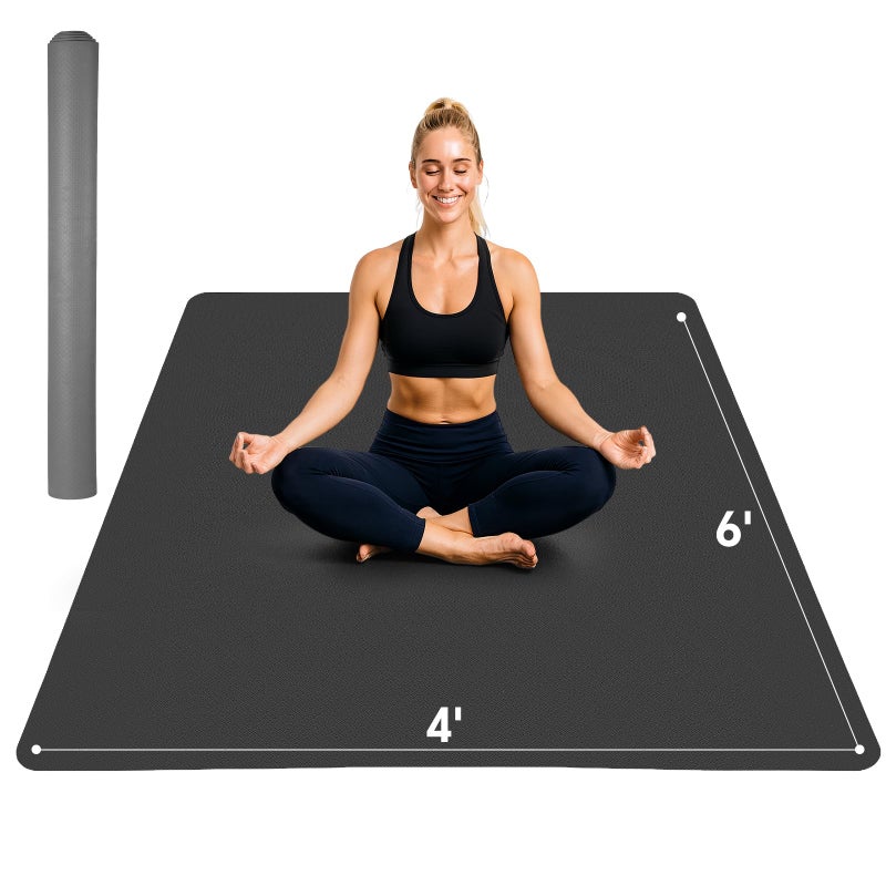 Stepwaver Extra Large Yoga Mat 6'x4'(1/3" Thick), Non-Slip, Ultra Durable, Wide Workout Mat, Wide Exercise Mats for Home Workouts, Yoga, Pilates, Stretching (Barefoot Exercise) - Black - Image 1