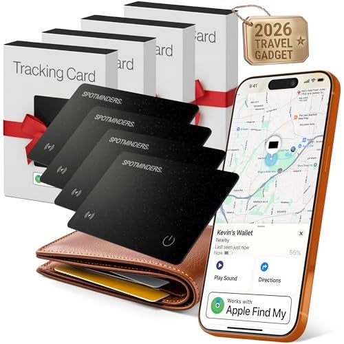 Spotminders. SPOTMINDERS Apple MFI Certified Wallet Tracking Card Black 4-Pack - Works with Apple Find My Rechargeable Tracker IP68 Waterproof 0.07in Slim iPhone Item Finder for Luggage Passport Dad Gifts for Him - Image 1