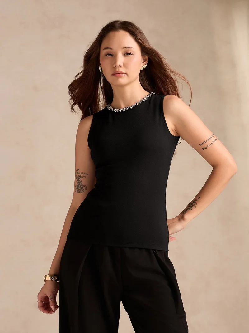 Outzidr  Black Studded Racer Back Tank for Women | Best Price UAE