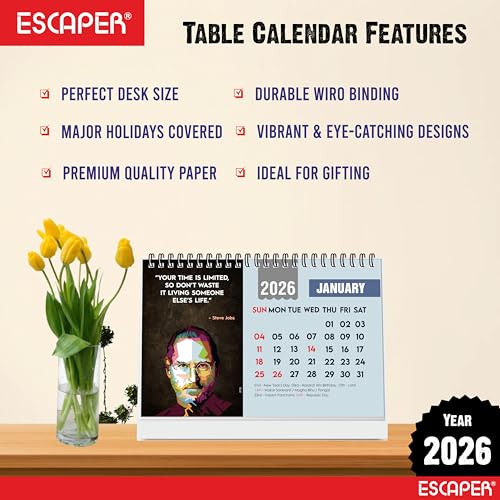 ESCAPER Inspirational Desk Calendar 2026 – Motivational Table Calendar with International Famous Personalities Photos, New Year Gift for Home & Office - Image 4