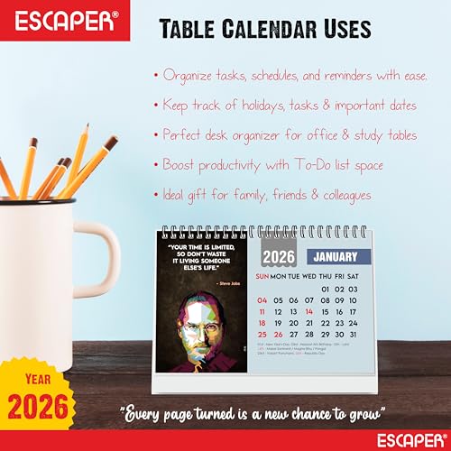 ESCAPER Inspirational Desk Calendar 2026 – Motivational Table Calendar with International Famous Personalities Photos, New Year Gift for Home & Office - Image 5