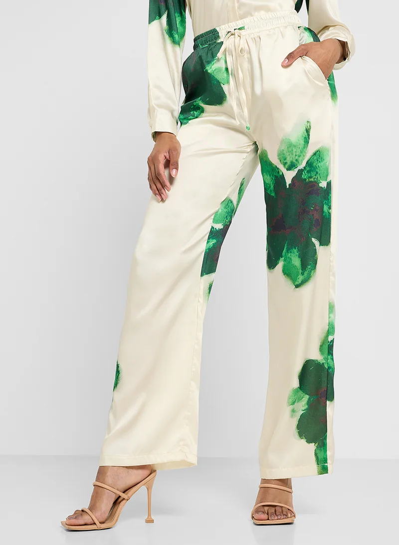 جينجر Satin Floral Print Relaxed Shirt & Pant Co-Ord Set