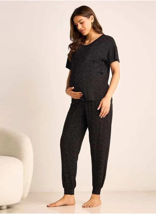 فاف Printed Maternity T-shirt and Pyjama Set