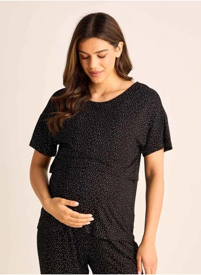فاف Printed Maternity T-shirt and Pyjama Set