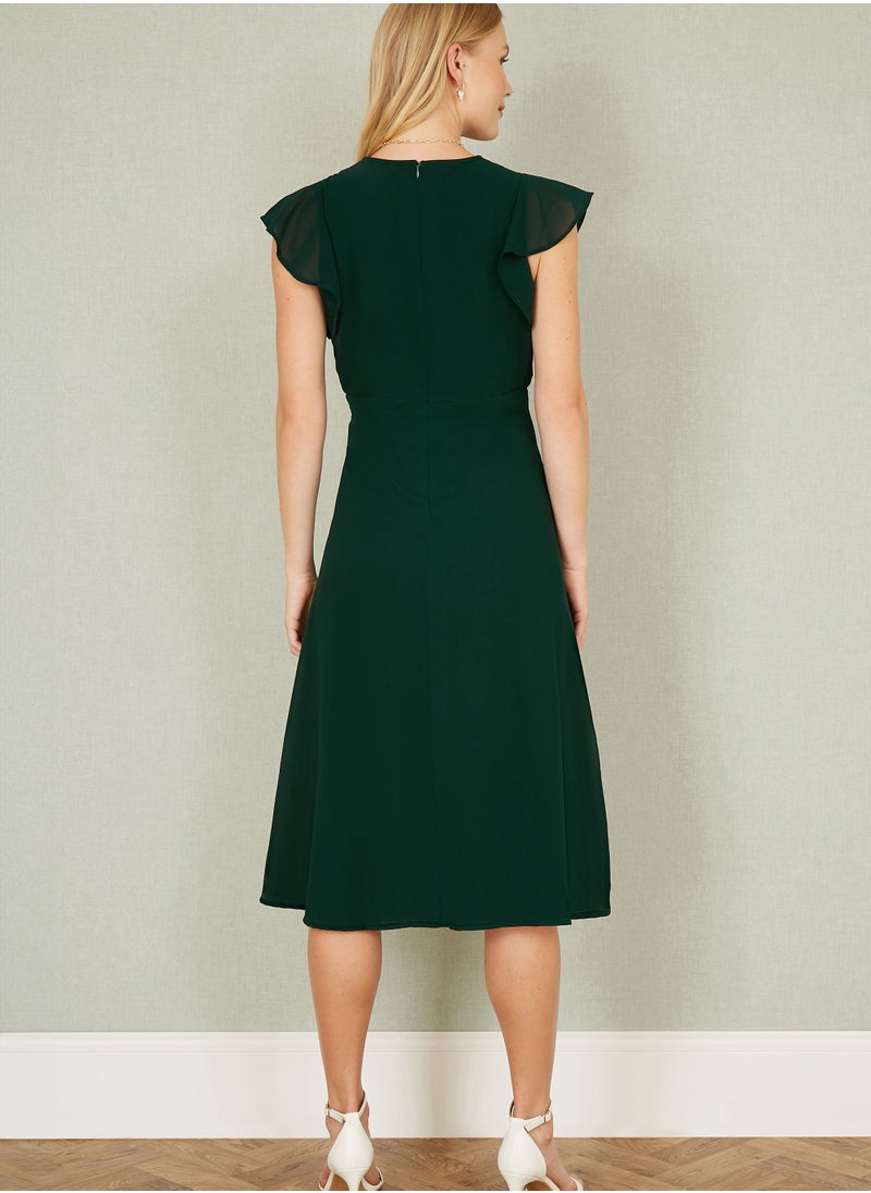 Yumi - Yumi Green All Over Floral Embroidery Midi Skater Dress - Image 1