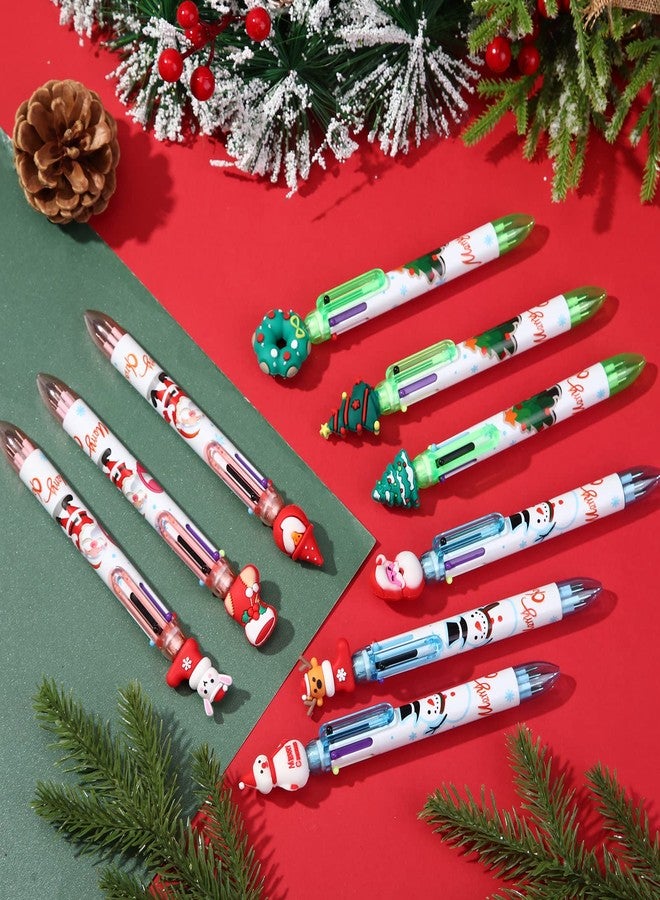 Meanplan 24 Pieces Christmas Pens Bulk 6-in 1 Christmas Multicolor Pen Cartoon Kawaii Xmas Tree, Santa Claus, Snowman, End of Year Gifts - Image 3