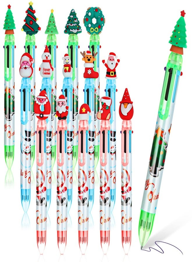 Meanplan 24 Pieces Christmas Pens Bulk 6-in 1 Christmas Multicolor Pen Cartoon Kawaii Xmas Tree, Santa Claus, Snowman, End of Year Gifts - Image 1