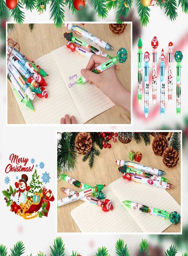 Meanplan 24 Pieces Christmas Pens Bulk 6-in 1 Christmas Multicolor Pen Cartoon Kawaii Xmas Tree, Santa Claus, Snowman, End of Year Gifts - Image 4