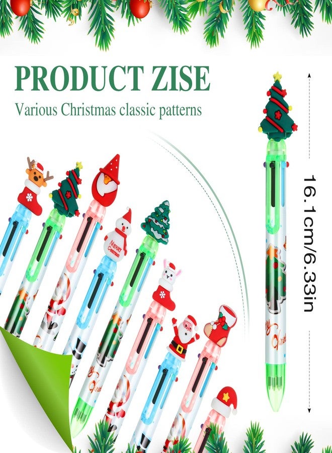 Meanplan 24 Pieces Christmas Pens Bulk 6-in 1 Christmas Multicolor Pen Cartoon Kawaii Xmas Tree, Santa Claus, Snowman, End of Year Gifts - Image 5