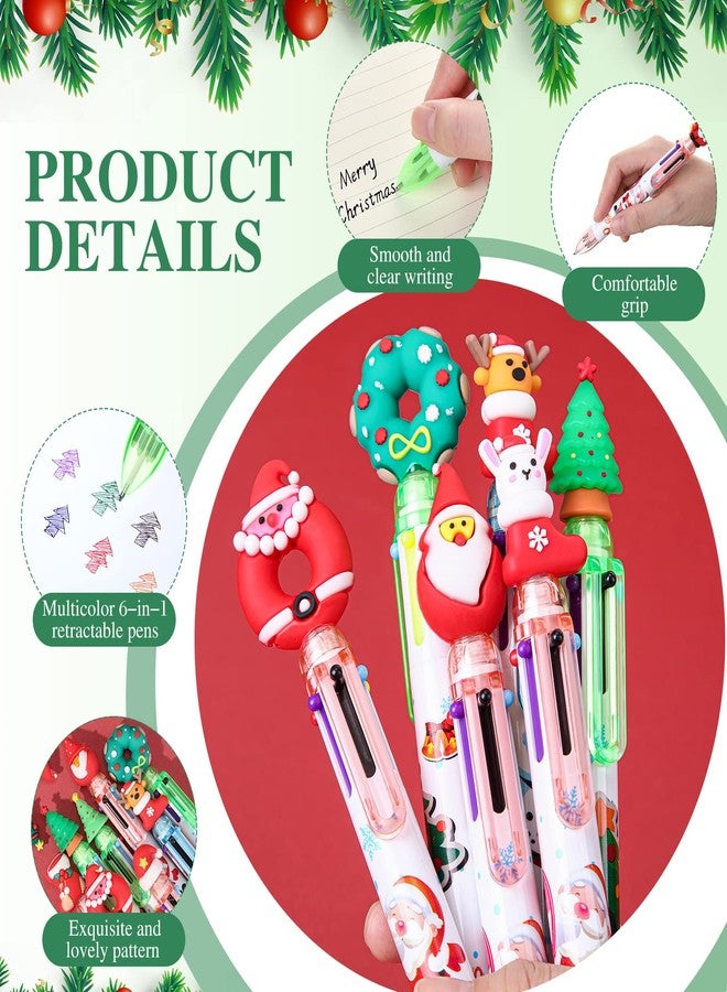 Meanplan 24 Pieces Christmas Pens Bulk 6-in 1 Christmas Multicolor Pen Cartoon Kawaii Xmas Tree, Santa Claus, Snowman, End of Year Gifts - Image 2
