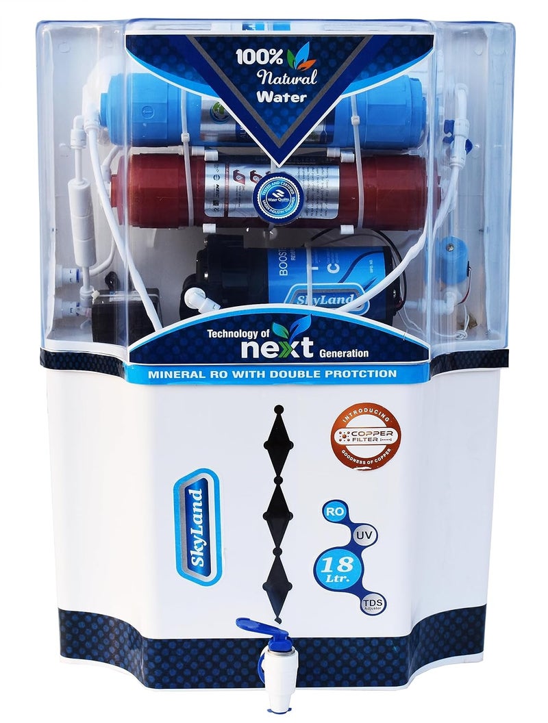 AQUAFRESH Skyland Combo Model 18 Ltr Copper Filter Alkaline Vitamin B12 Ro Uf Tds Water Filter Copper Filter Alkaline Vitamin B12 18 L Ro Uf Tds Water Purifier White Blue - Image 1