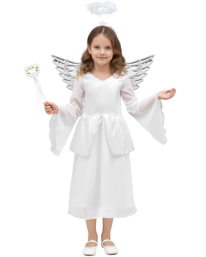 Toulite 4 Pcs Angel Costume for Girls Including White Dress Headband Wing and Wand Nativity Costume for Christmas79 Years Old - Image 3