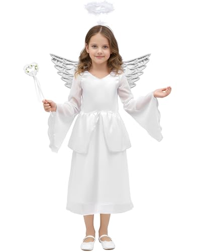 Toulite 4 Pcs Angel Costume for Girls Including White Dress Headband Wing and Wand Nativity Costume for Christmas79 Years Old - Image 1