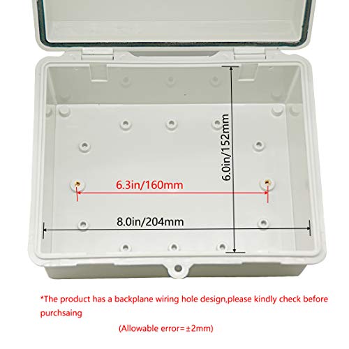 Zulkit Junction Box ABS Plastic Dustproof Waterproof IP65 Electrical Boxes Hinged Shell Outdoor Universal Project Enclosure 8.7 x 6.7 x 4.3 inch (220x170x110 mm) - Image 5