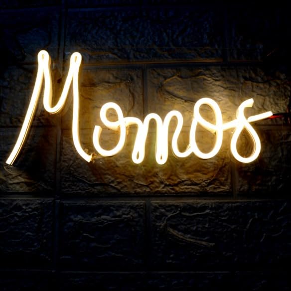 SG PRINT Momos Neon Sign Light LED Art Decorative Sign For Momos Shop Wall Decor Home Restaurants Chineese food RestaurantsWedding Birthday Party Decor Bar Decor12x6 Warm White  - Image 1