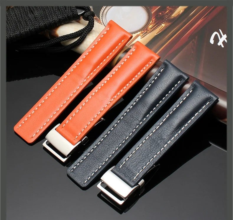 Bluejw Genuine Leather Watch Band Replacement - 22mm 24mm Natural Luxury Strap with Folding Buckle - Image 4