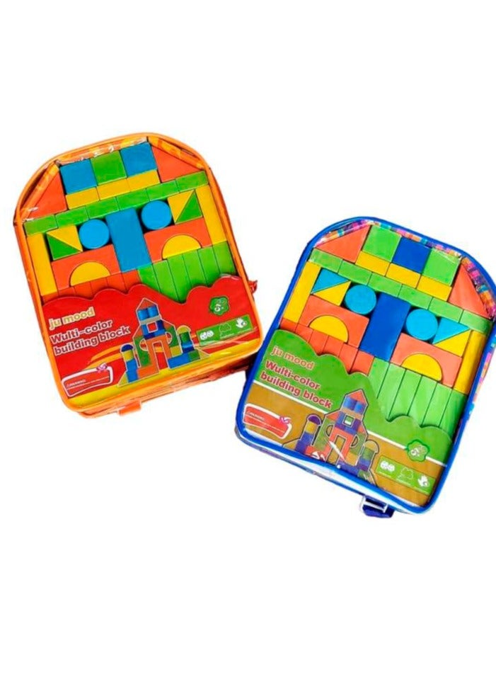 ترينزو مجموعة مكعبات بناء خشبية متعددة الألوان (47 قطعة) مع حقيبة حفظ - Image 1