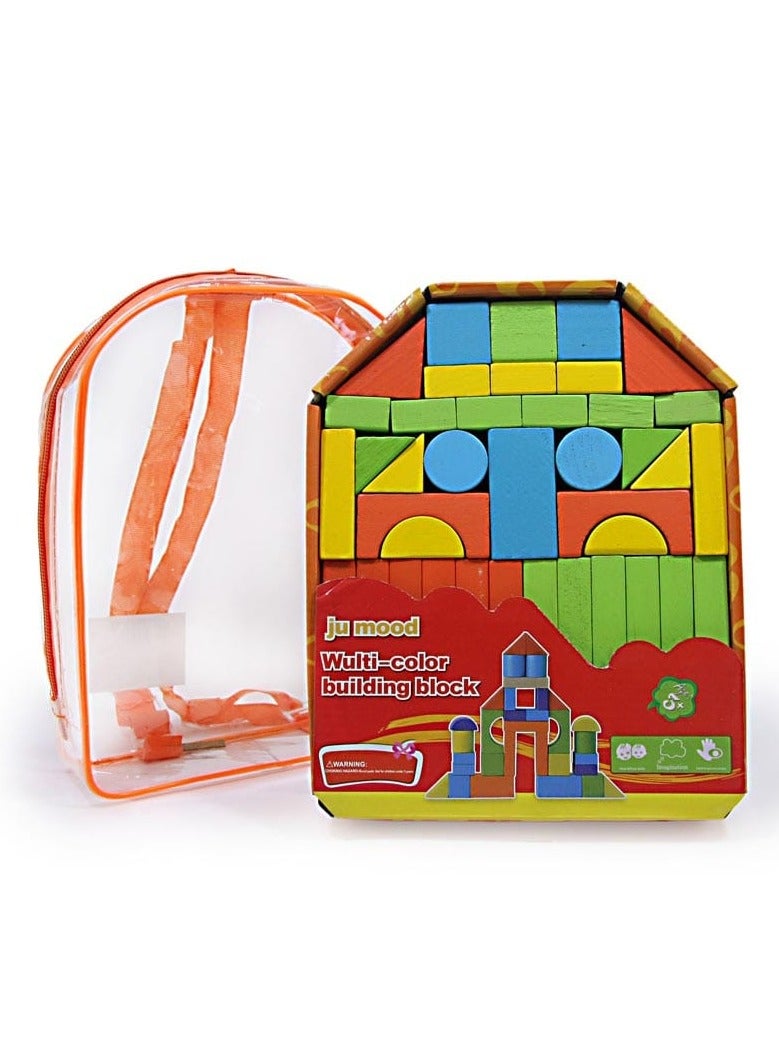 ترينزو مجموعة مكعبات بناء خشبية متعددة الألوان (47 قطعة) مع حقيبة حفظ - Image 3