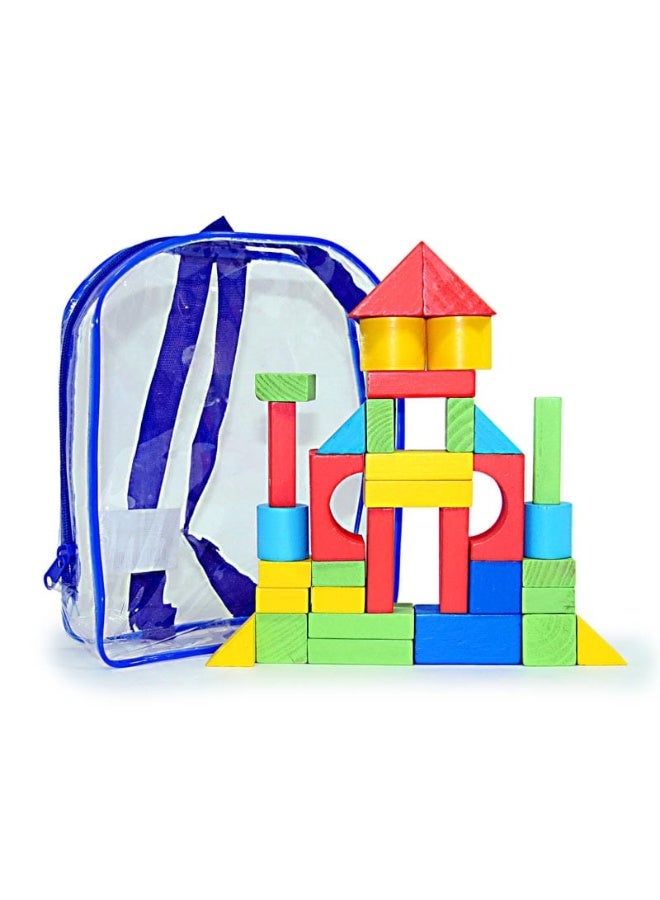 ترينزو مجموعة مكعبات بناء خشبية متعددة الألوان (47 قطعة) مع حقيبة حفظ - Image 5