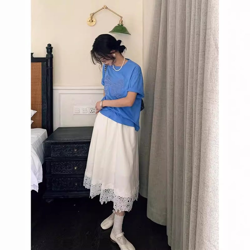 Casual All-Match Short-Sleeved T-Shirt Women'S 2024 Arrival Bow Design Sense Western Style Slim T-Shirt Top Stitching - Image 5