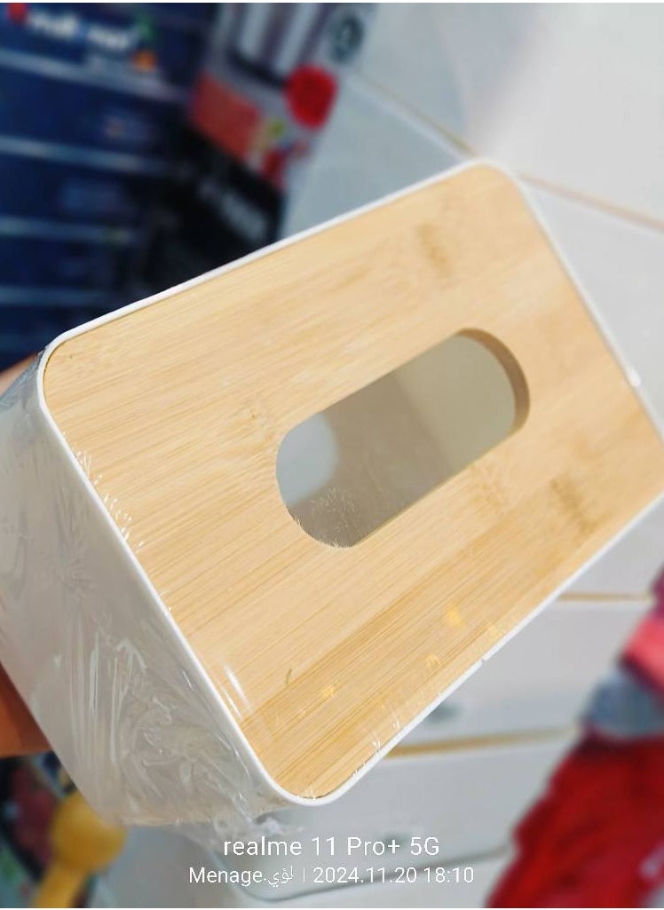 Generic A transparent tissue box holder with a cover, a rectangular acrylic tissue dispenser with a bamboo wood lid suitable for the bathroom and living room, transparent gray.  - Image 2