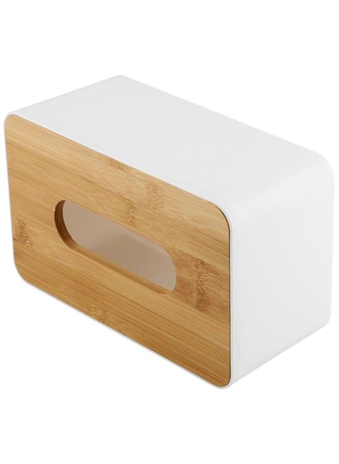 Generic A transparent tissue box holder with a cover, a rectangular acrylic tissue dispenser with a bamboo wood lid suitable for the bathroom and living room, transparent gray.  - Image 3