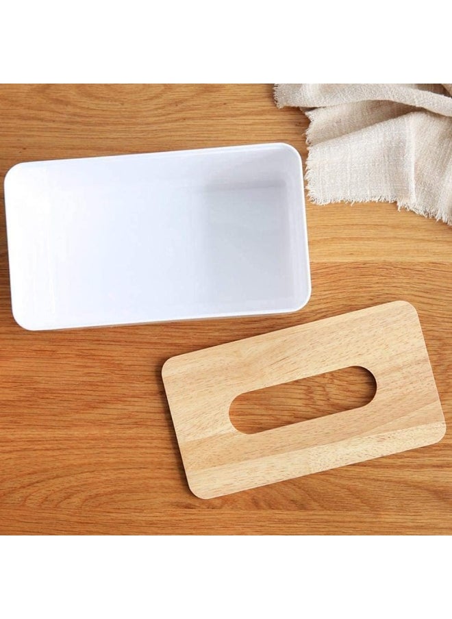 Generic A transparent tissue box holder with a cover, a rectangular acrylic tissue dispenser with a bamboo wood lid suitable for the bathroom and living room, transparent gray.  - Image 4