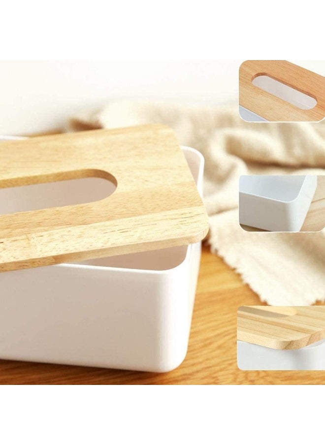 Generic A transparent tissue box holder with a cover, a rectangular acrylic tissue dispenser with a bamboo wood lid suitable for the bathroom and living room, transparent gray.  - Image 5