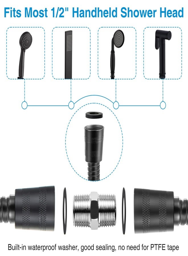 Dreyoo خرطوم رأس دش Dreyoo أسود غير لامع مع موصل تمديد، 39 بوصة محمول باليد مع ملحق نحاسي وصامولة، موسع خرطوم دش من 1/2 إلى 1/2، من الفولاذ المقاوم للصدأ - Image 4