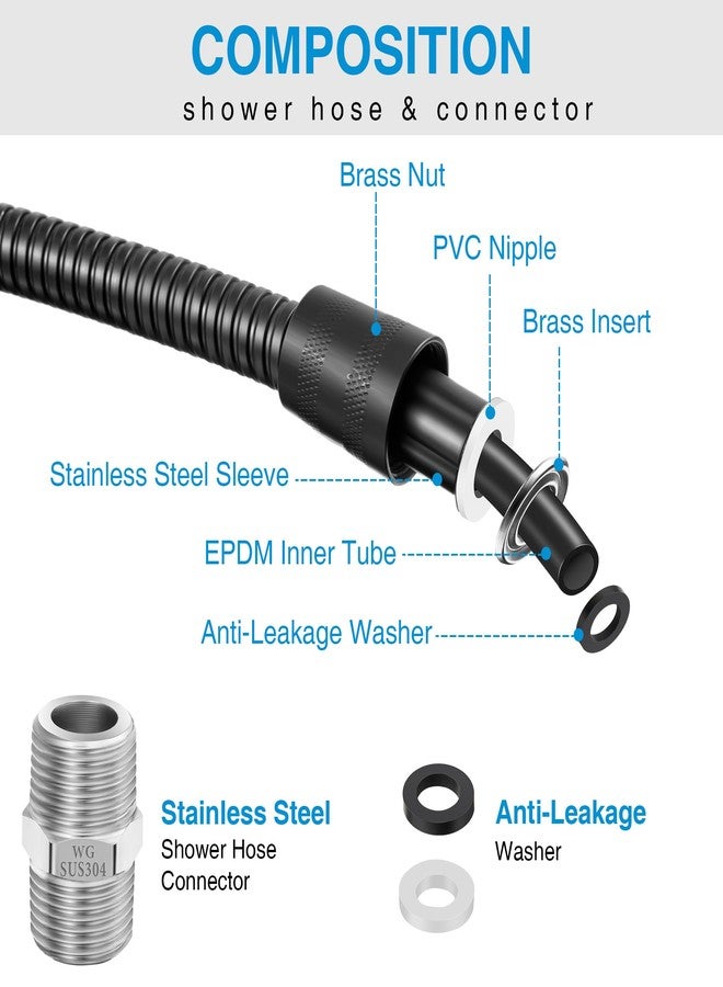 Dreyoo خرطوم رأس دش Dreyoo أسود غير لامع مع موصل تمديد، 39 بوصة محمول باليد مع ملحق نحاسي وصامولة، موسع خرطوم دش من 1/2 إلى 1/2، من الفولاذ المقاوم للصدأ - Image 3