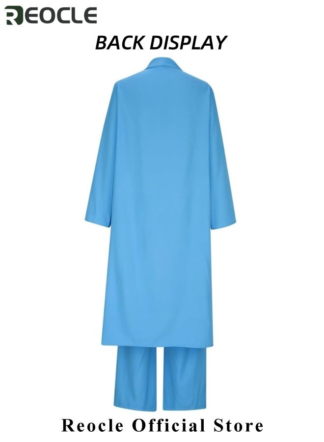 REOCLE Women's Outfits Two Piece Plus Size Matching Sets Halter Neck Ruched Overalls with Open Front Long Cardigan - Image 3