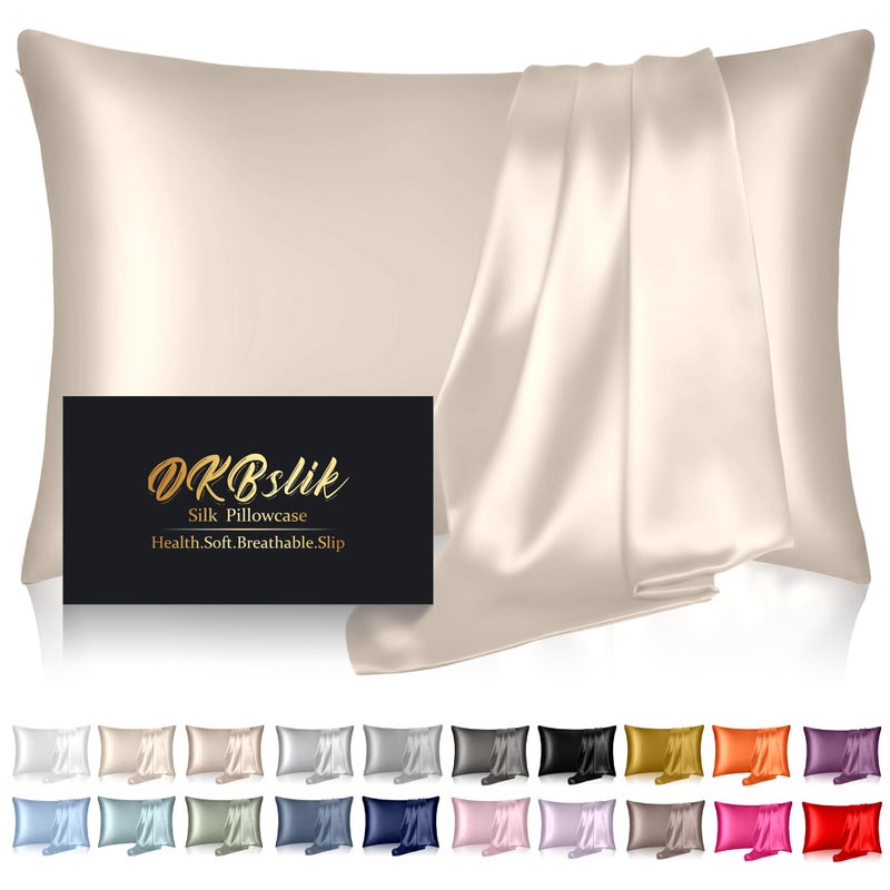 DKBslik Silk Pillowcase for Hair and Skin  Mulberry Silk Pillow Cases Queen Size  Anti Acne Cooling Beauty Sleep Both Sides Natural Silk Satin Pillowcases with Hidden Zipper  Gifts for Women Men  Beige