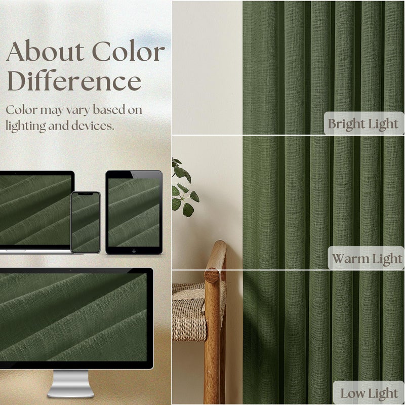 TWODRAPES Thick Linen Olive Green Curtains 96 Inches Long for Living Room Bedroom Aesthetic Pinch Pleated Drapes with Hooks Rings Back Tab Light Filtering Ceiling Floor Custom Made Memory Trained Curtain Loden - Image 4