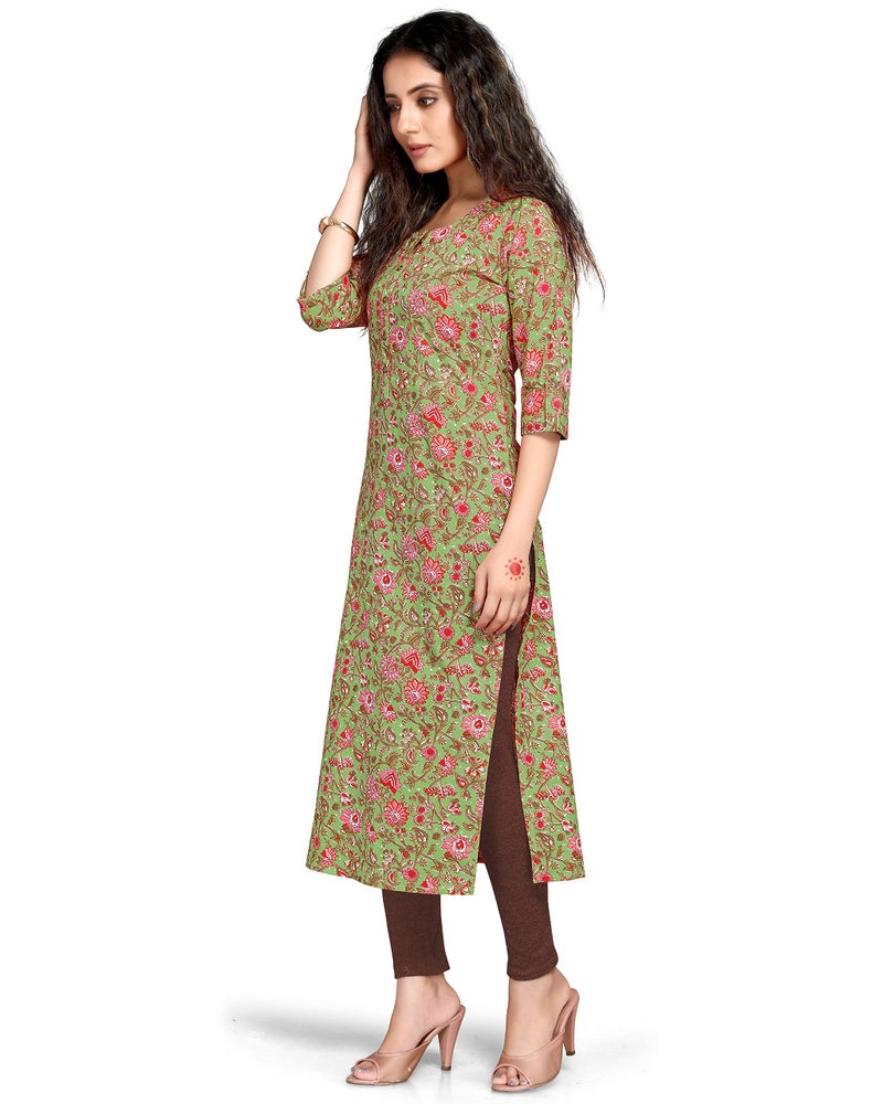 Rajnandini Women's Pure Cambric Cotton Kalamkari Floral Print Kurti (JOPLJPR69B-S_Green_S), Regular Fit - Image 4