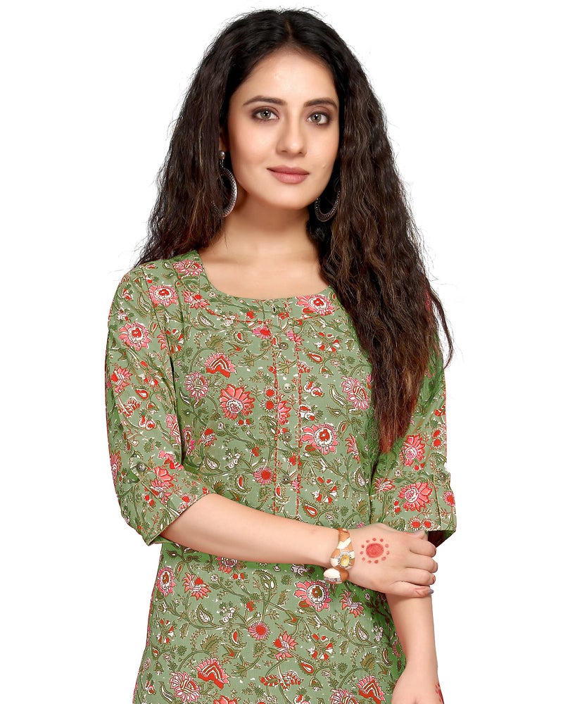 Rajnandini Women's Pure Cambric Cotton Kalamkari Floral Print Kurti (JOPLJPR69B-S_Green_S), Regular Fit - Image 5