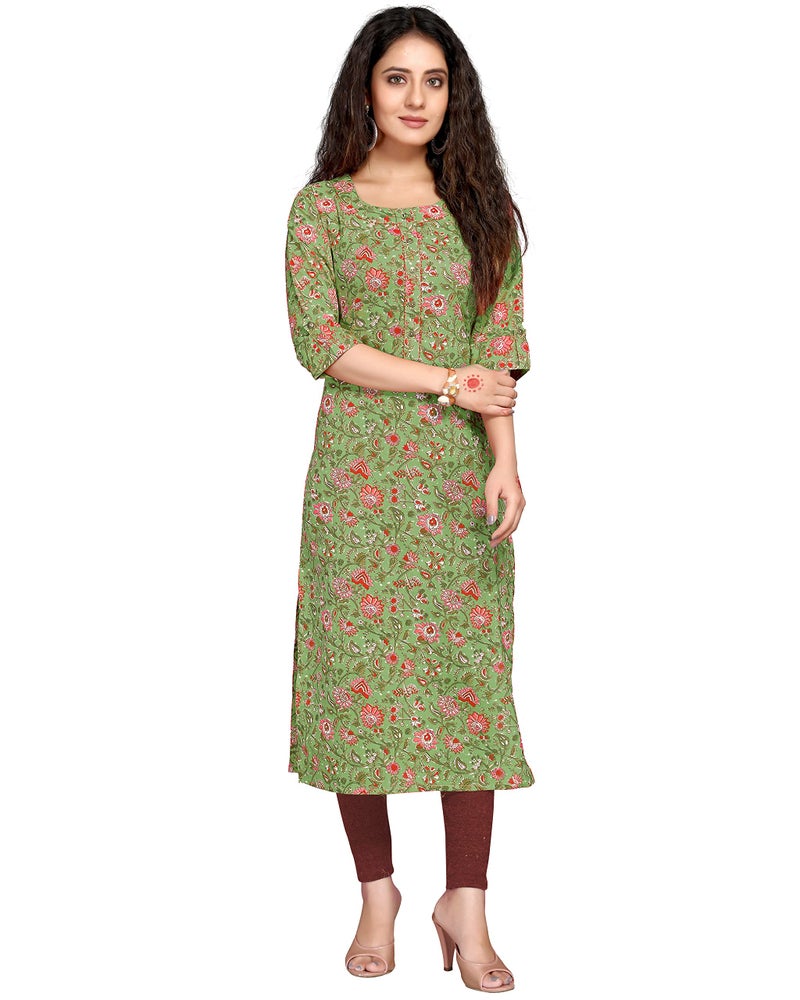 Rajnandini Women's Pure Cambric Cotton Kalamkari Floral Print Kurti (JOPLJPR69B-S_Green_S), Regular Fit - Image 1
