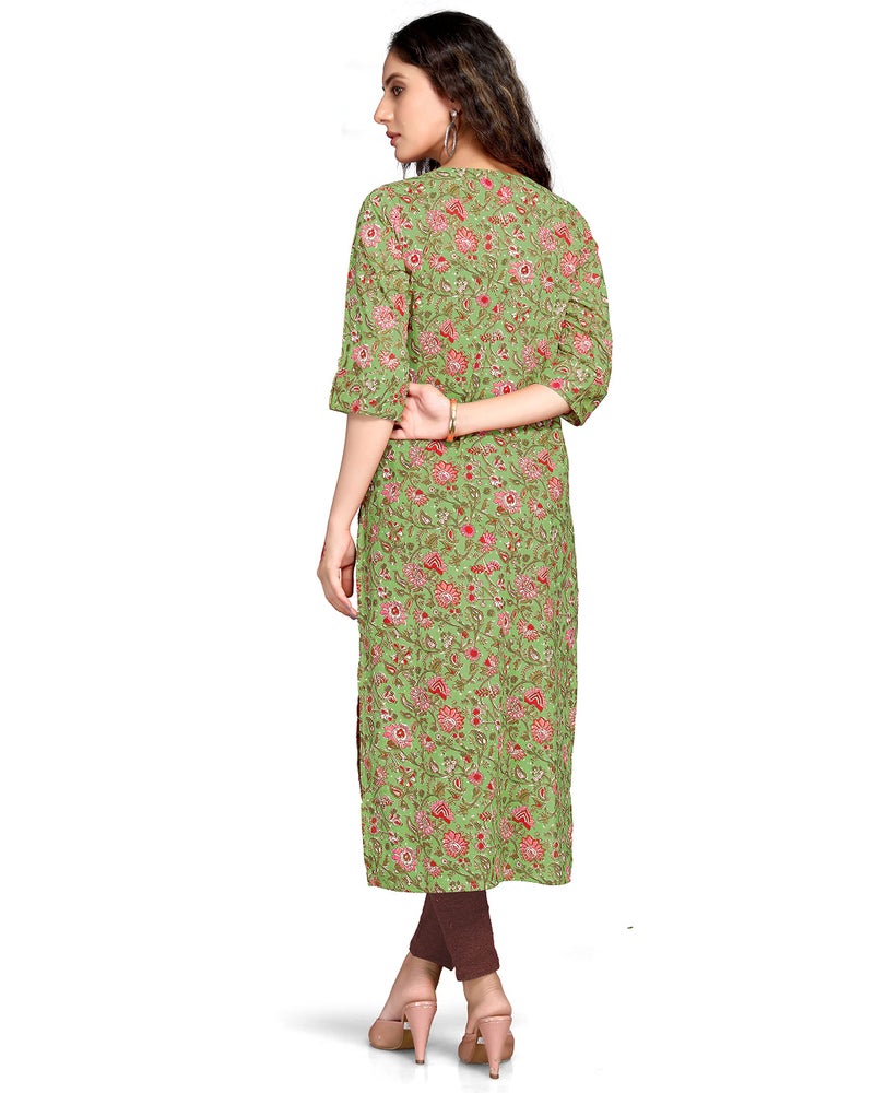 Rajnandini Women's Pure Cambric Cotton Kalamkari Floral Print Kurti (JOPLJPR69B-S_Green_S), Regular Fit - Image 2