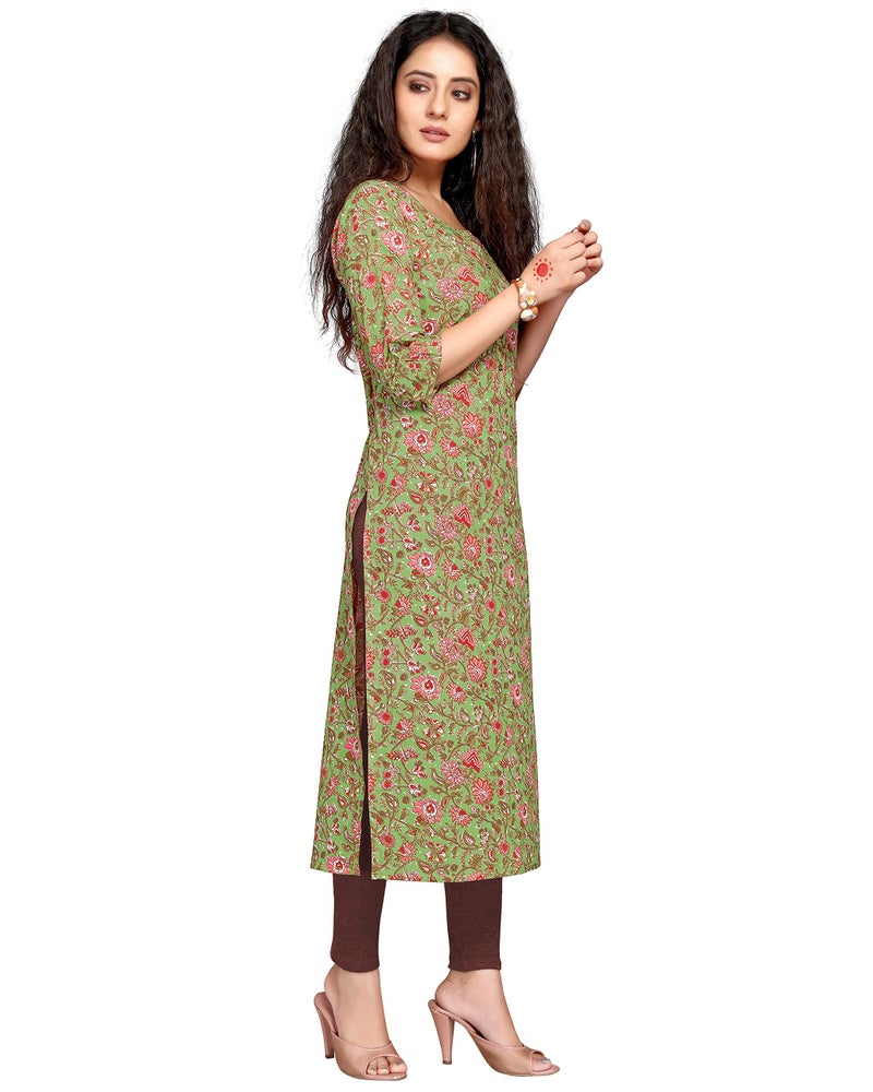 Rajnandini Women's Pure Cambric Cotton Kalamkari Floral Print Kurti (JOPLJPR69B-S_Green_S), Regular Fit - Image 3