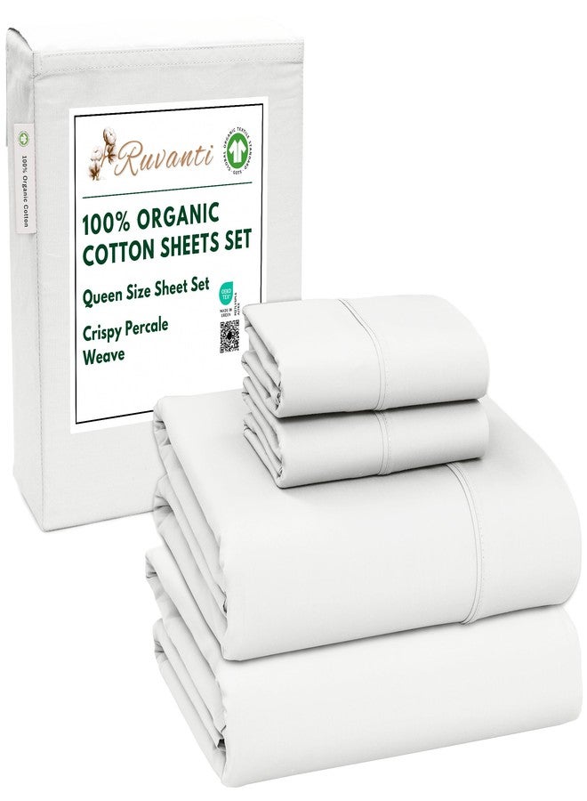 RUVANTI 100% Organic Cotton Sheets Queen Size, Percale Weave, GOTS Certified, 4-Piece Set, Deep Pocket 15", Crisp & Breathable, Soft Durable Bedding, Sábanas Algodón Orgánico - Bit of Blue - Image 1