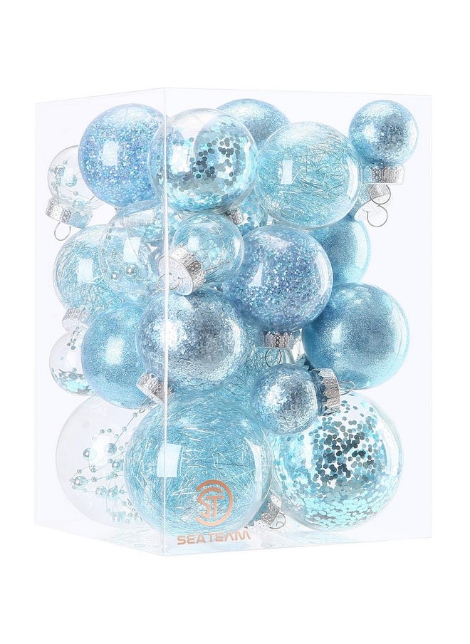 Sea Team Sea Team Multi-Size Shatterproof Clear Plastic Christmas Tree Ball Ornaments Set, Decorative Hanging Transparent Xmas Baubles with Stuffed Delicate Decorations (32 Counts, Babyblue)  - Image 1