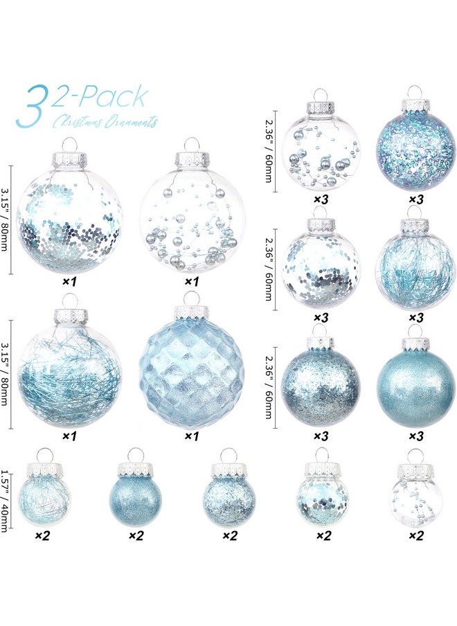 Sea Team Sea Team Multi-Size Shatterproof Clear Plastic Christmas Tree Ball Ornaments Set, Decorative Hanging Transparent Xmas Baubles with Stuffed Delicate Decorations (32 Counts, Babyblue)  - Image 2