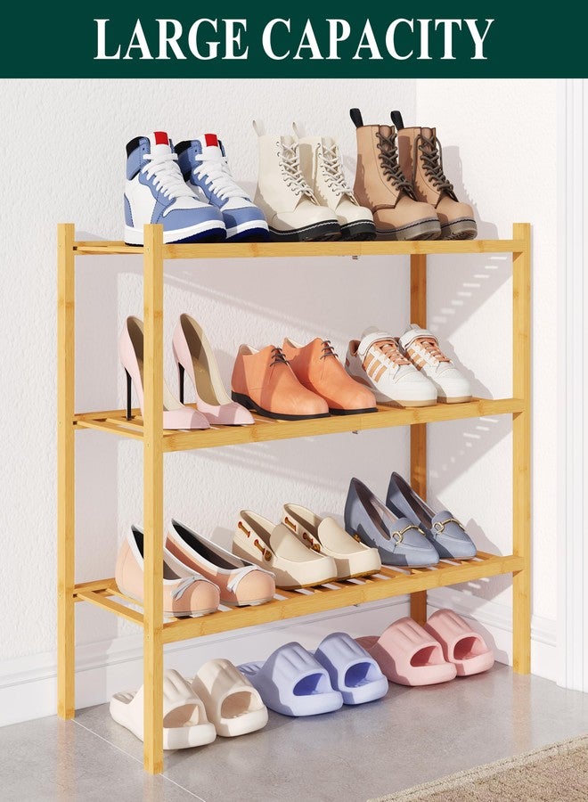 Smiry Bamboo Shoe Rack for Closet, 3 Tier Wooden Stackable Shoe Organizer, Free Standing Shoes Storage Shelf for Entryway, Front Door Entrance, Natural - Image 5