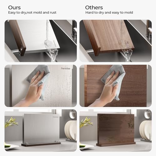Fomidao Magnetic Knife Block,Stainless Steel Magnetic Knife Holder Rack for Kitchen Counter,Strong Double Sided Magnet Knife Storage Stand with Wood Base - Image 5