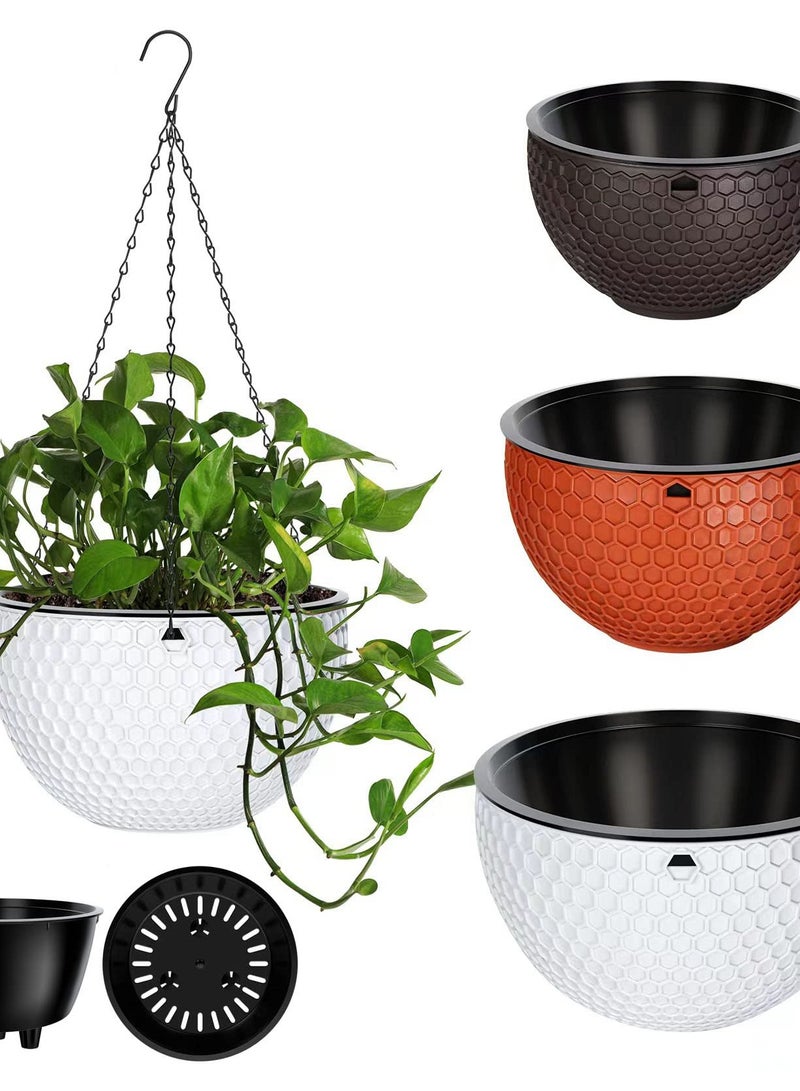 Excefore Set of 3 Hanging Planters for Indoor Outdoor Plants, Includes 6, 8, and 10 Inch Plant Holders with Drainage Holes and Removable Saucers, Enhance Your Garden and Home Decor  - Image 1