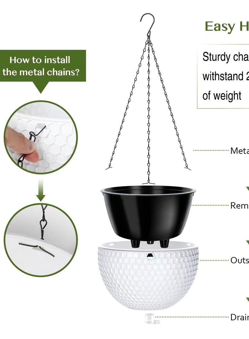 Excefore Set of 3 Hanging Planters for Indoor Outdoor Plants, Includes 6, 8, and 10 Inch Plant Holders with Drainage Holes and Removable Saucers, Enhance Your Garden and Home Decor  - Image 3