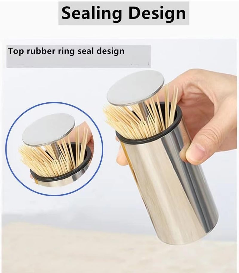 Kemaily Toothpick Holder, Automatic Stainless Steel Toothpick Holder Dispenser Click Open, Modern Toothpick Storage Box for Bamboo Toothpick - Image 4