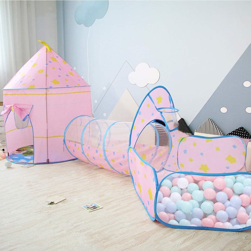 klarako Kids Play Tent, Castle Tent Pop Up Crawl Tunnel and Ball Pool 3 in 1 Indoor Playhouse Portable for Baby Toddlers Children - Image 1