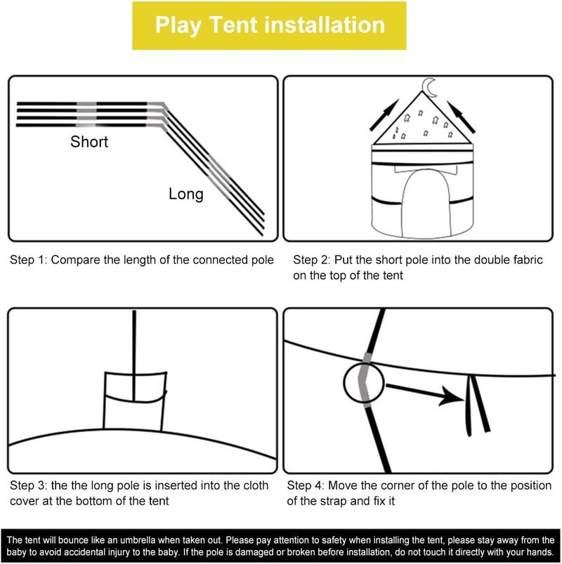 klarako Kids Play Tent, Castle Tent Pop Up Crawl Tunnel and Ball Pool 3 in 1 Indoor Playhouse Portable for Baby Toddlers Children - Image 5