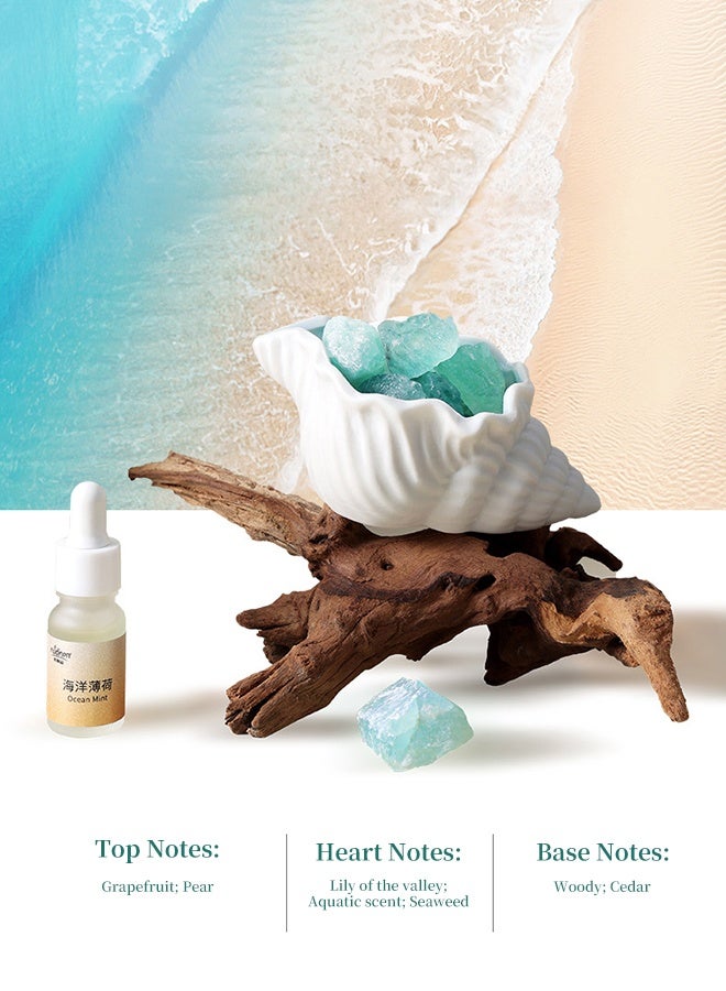 Ocean Mint Crystal Stone Aromatherapy Diffuser Set, Natural Green Crystal + Ceramic Seashell Holder + Refreshing Fragrance Oil, Flameless Home Scent Diffuser for Living Room, Bedroom, Bathroom & Gifting - Image 4